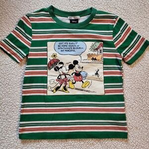 Disney Zara Womens Tshirt Mickey & Minnie Mouse Green Stripes Sz Small EUC